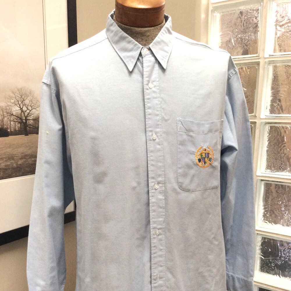 Men's Denim Blue Cotton Long Sleeve Shirt XL Crest on Pocket